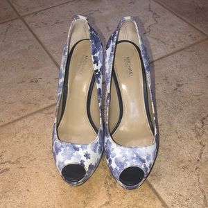 Michael Kors Blue and White Floral Heels